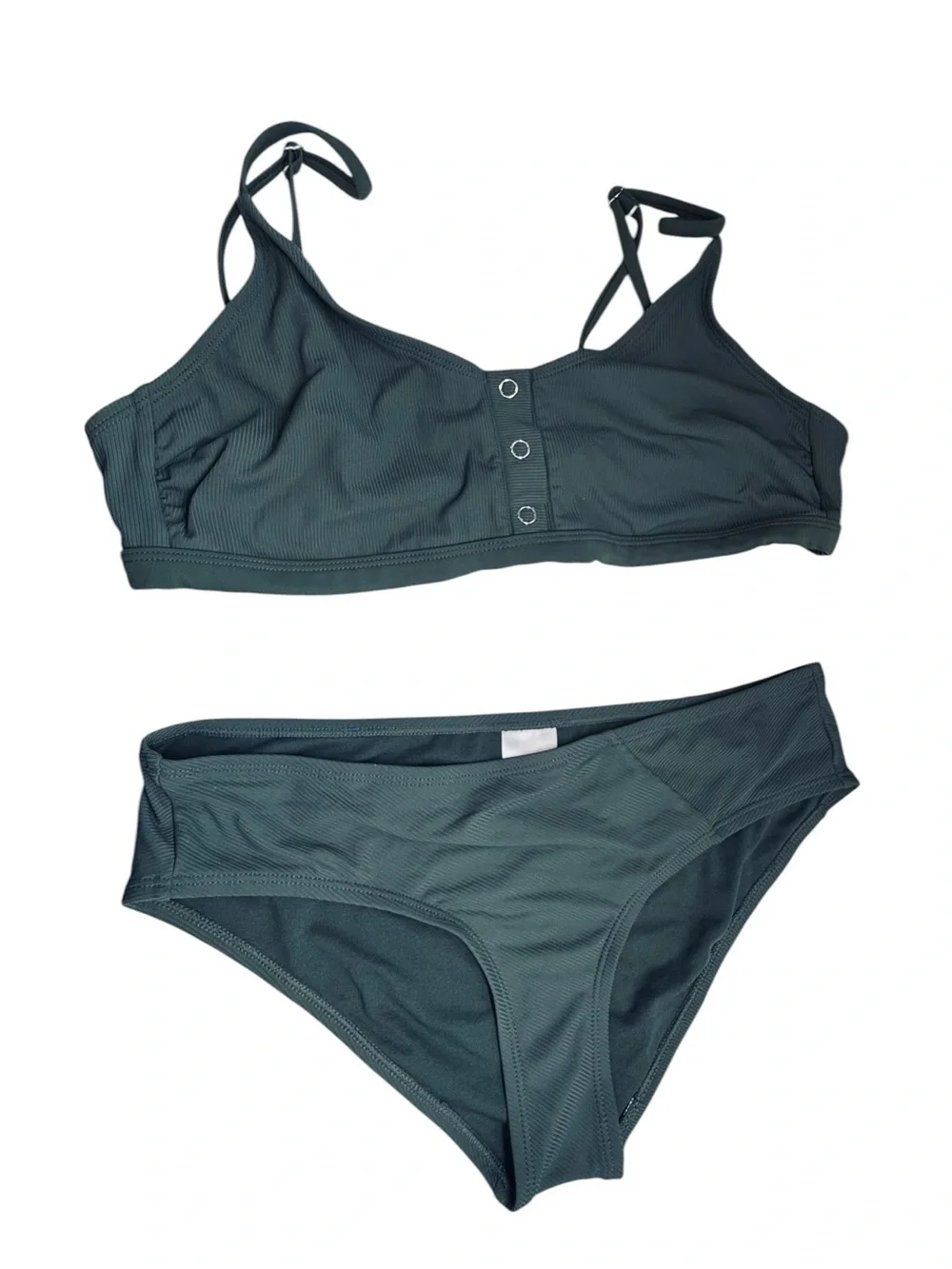 Xhilaration Forest Green Ribbed Bikini Set Snap Button Detail Top XL Bottom M